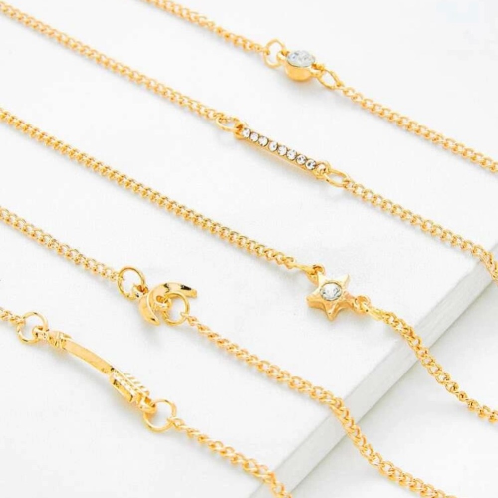 Rhinestone Moon and Star Chain Bracelet